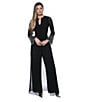 Marina Keyhole Rhinestone Neck Beaded Bell Long Sleeve Matte Jersey 2-Piece Pant Set, Color:Black - Image 5