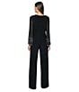 Marina Keyhole Rhinestone Neck Beaded Bell Long Sleeve Matte Jersey 2-Piece Pant Set, Color:Black - Image 6