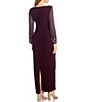 Color:Eggplant - Image 2 - Boat Neck Long Beaded Sleeve Matte Jersey Gown