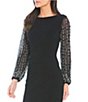 Color:Black - Image 3 - Round Neck Beaded Lace Long Sleeve Side Drape Sheath Dress