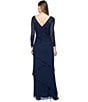 Color:Navy - Image 2 - 3/4 Sleeve Round Neck Glitter Lace Bodice Long Dress