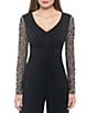 Color:Black/Silver - Image 3 - Matte Jersey Sheer Beaded Long Sleeve V-Neck Knot Bodice Jumpsuit