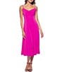 Color:Fuchsia - Image 1 - Matte Jersey Sleeveless Chain Strap Cowl Neck Midi Dress