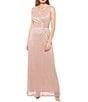 Color:Rose Gold - Image 1 - Metallic Knit Sleeveless Surplice V-Neck Long Gown