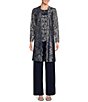 Color:Navy/Silver - Image 1 - Metallic Lace 3/4 Sleeve 3-Piece Pant Set