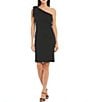 Color:Black - Image 1 - Asymmetric Neck One Bow Shoulder Sleeveless Stretch Crepe Sheath Dress
