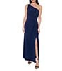 Marina One Shoulder Sleeveless Knotted Sheath Dress, Color:Navy - Image 1