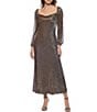 Color:Bronze - Image 1 - Pleated Metallic Knit Cowl Neck Long Sleeve Dress