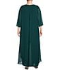 Color:Dark Green - Image 2 - Plus Size 3/4 Sleeve Keyhole Neck Chiffon Jumpsuit
