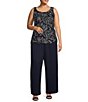 Color:Navy/Ivory - Image 3 - Plus Size 3/4 Flared Cuff Sleeve Round Neck Embroidered Soutache Lace 2-Piece Jumpsuit Set