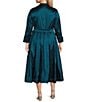 Marina Plus Size 3/4 Sleeve Point Collar Neck Tie Waist Taffeta Midi A-Line Dress, Color:Teal - Image 2