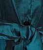 Marina Plus Size 3/4 Sleeve Point Collar Neck Tie Waist Taffeta Midi A-Line Dress, Color:Teal - Image 3