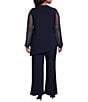 Marina Plus Size Beaded Long Sleeve Crew Neck 2-Piece Pant Set, Color:Navy - Image 2