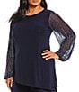 Marina Plus Size Beaded Long Sleeve Crew Neck 2-Piece Pant Set, Color:Navy - Image 3