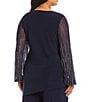 Marina Plus Size Beaded Long Sleeve Crew Neck 2-Piece Pant Set, Color:Navy - Image 4