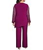 Marina Plus Size Beaded Long Sleeve Crew Neck 2-Piece Pant Set, Color:Fuchsia - Image 2