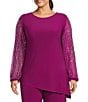 Marina Plus Size Beaded Long Sleeve Crew Neck 2-Piece Pant Set, Color:Fuchsia - Image 3