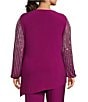 Marina Plus Size Beaded Long Sleeve Crew Neck 2-Piece Pant Set, Color:Fuchsia - Image 4