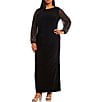 Color:Black - Image 1 - Plus Size Boat Neck Long Beaded Sleeve Elastic Cuff Back Slit Matte Jersey Gown
