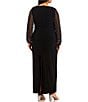 Color:Black - Image 2 - Plus Size Boat Neck Long Beaded Sleeve Elastic Cuff Back Slit Matte Jersey Gown