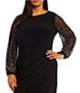 Color:Black - Image 3 - Plus Size Boat Neck Long Beaded Sleeve Elastic Cuff Back Slit Matte Jersey Gown