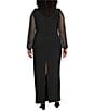 Marina Plus Size Boat Neck Long Beaded Sleeve Elastic Cuff Back Slit Matte Jersey Gown, Color:Black - Image 2