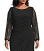 Marina Plus Size Boat Neck Long Beaded Sleeve Elastic Cuff Back Slit Matte Jersey Gown, Color:Black - Image 3