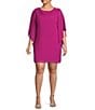 Color:Fuchsia - Image 1 - Plus Size Chiffon Drape Cowl Neck 3/4 Sleeve Sheath Dress