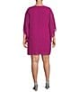 Color:Fuchsia - Image 2 - Plus Size Chiffon Drape Cowl Neck 3/4 Sleeve Sheath Dress