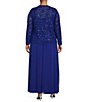 Color:Royal - Image 2 - Plus Size Glitter Lace Jacket Matte Jersey Chiffon Skirt Long Sleeve Square Neck 2-Piece Gown