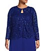 Color:Royal - Image 5 - Plus Size Glitter Lace Jacket Matte Jersey Chiffon Skirt Long Sleeve Square Neck 2-Piece Gown
