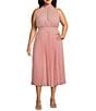 Marina Plus Size Halter Mock Neck Smocked Pleated Crepe Chiffon A-Line Midi Dress, Color:Blush - Image 1