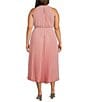 Marina Plus Size Halter Mock Neck Smocked Pleated Crepe Chiffon A-Line Midi Dress, Color:Blush - Image 2