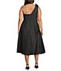 Marina Plus Size Jacquard Brocade Bow One Shoulder Sleeveless Midi Gown, Color:Black - Image 2
