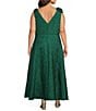 Marina Plus Size Jacquard Brocade Sleeveless Bow Shoulder Gown, Color:Green - Image 2