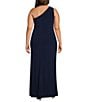 Marina Plus Size Knot Front One Shoulder Sheath Dress, Color:Navy - Image 2