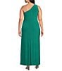 Marina Plus Size Knot Front One Shoulder Sheath Dress, Color:Kelly Green - Image 2