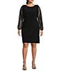 Color:Black - Image 1 - Plus Size Long Beaded Sleeves Round Neck Jersey Sheath Dress