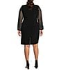 Color:Black - Image 2 - Plus Size Long Beaded Sleeves Round Neck Jersey Sheath Dress