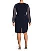 Color:Navy - Image 2 - Plus Size Long Beaded Sleeves Round Neck Jersey Sheath Dress