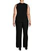 Color:Black - Image 4 - Plus Size Long Sleeve Round Neck Embroidered Jersey 2-Piece Jumpsuit Set