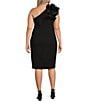Marina Plus Size Ruffle One Shoulder Sleeveless Scuba Crepe Sheath Dress, Color:Black - Image 2
