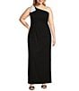 Color:Black/White - Image 1 - Plus Size Scuba Crepe Sleeveless One Shoulder Bow Embellished Sheath Dress