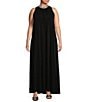 Color:Black - Image 1 - Plus Size Sleeveless Rhinestone Mock Neck Trapeze Gown