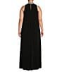Color:Black - Image 2 - Plus Size Sleeveless Rhinestone Mock Neck Trapeze Gown