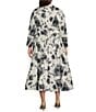 Marina Plus Size Taffeta Collared V-Neck Long Sleeve Button Front Tie Sash Fit-and-Flare Midi Dress, Color:Black/White - Image 2