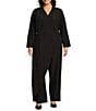 Color:Black - Image 1 - Plus Size Tuxedo Blazer Scuba Crepe Long Sleeve Jumpsuit
