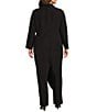 Color:Black - Image 2 - Plus Size Tuxedo Blazer Scuba Crepe Long Sleeve Jumpsuit