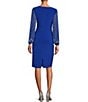 Color:Cobalt - Image 2 - Round Neck Beaded Lace Long Sleeve Side Drape Sheath Dress