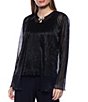 Color:Black - Image 1 - Round Neck Illusion Long Sleeve Pleated Metallic Knit Twinset